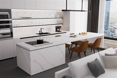 Calacatta benkeplater i hvit sintret stein